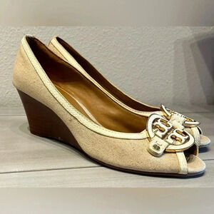 Tory Burch Amanda Peep Toe Wedges Size 10